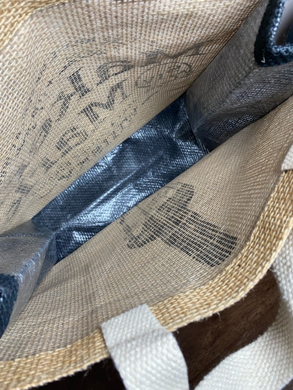Marker’s Mark Whiskey Burlap Tote Bag in Natural with Black 12.5 x 13.5 Lined - Picture 3 of 6